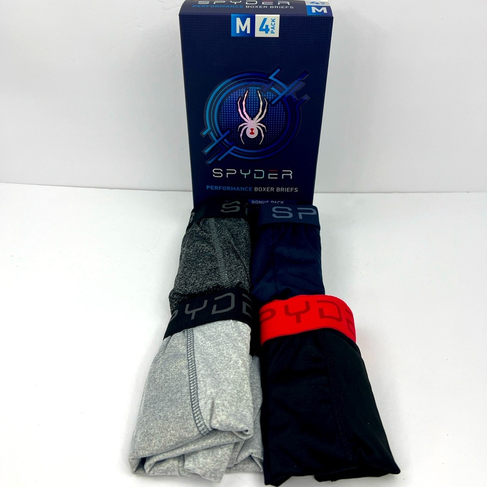 SPYDER PERFORMANCE BOXER BRIEFS, FOUR BRIEFS, MESH PANELS, MEDIUM, BLACK & GREY